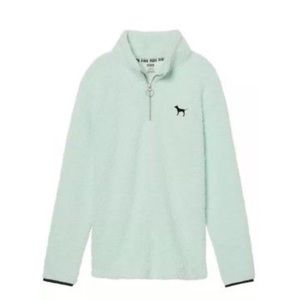 VS Pink Mint Sherpa Quarter Zip Jacket